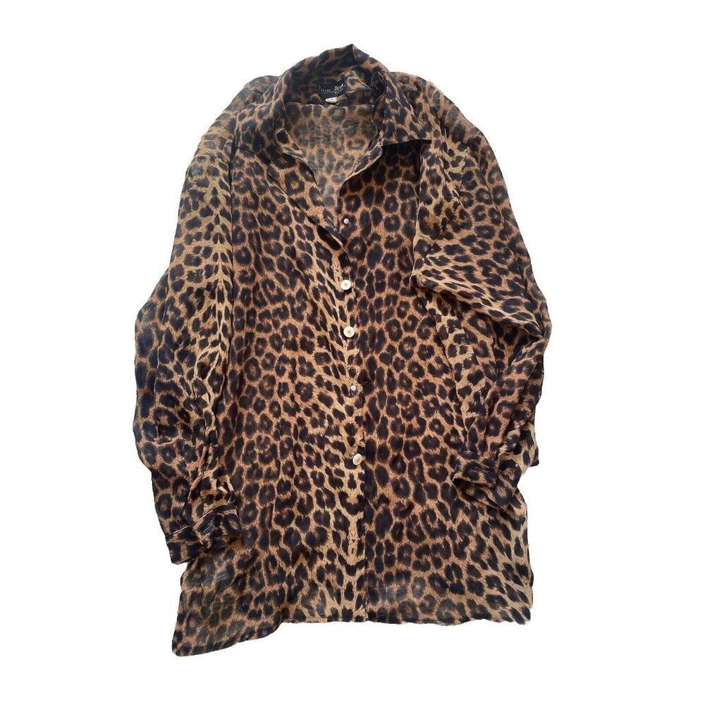 Vintage Pascal Delon Top Blouse 1 Leopard Print Silk Large Animal Paris